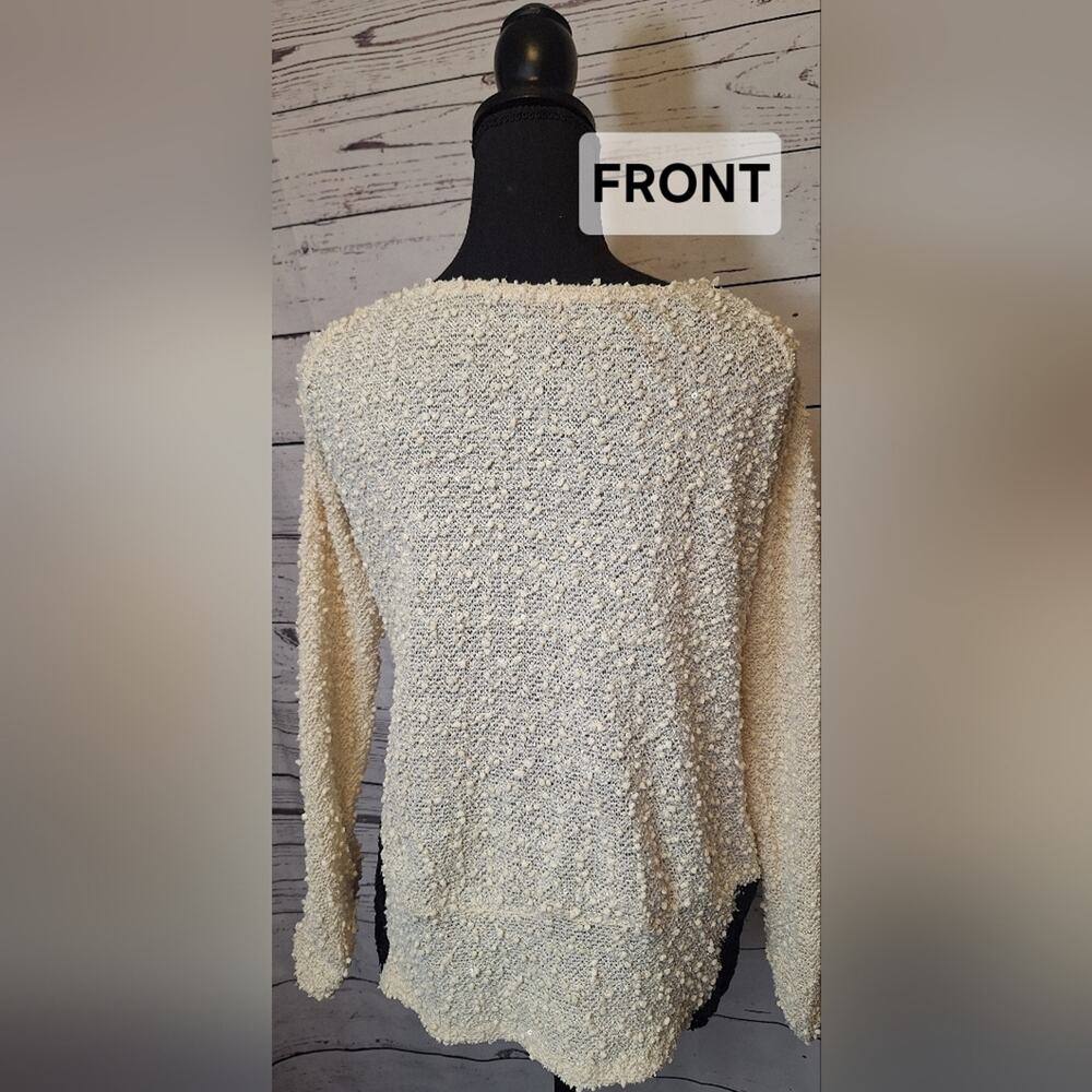 A'Reve Cream Textured Sweater With Black Accents Sequins & Bow Sz M #1845